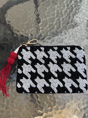 VIRAL Black Houndstooth Beaded Bag Pouch